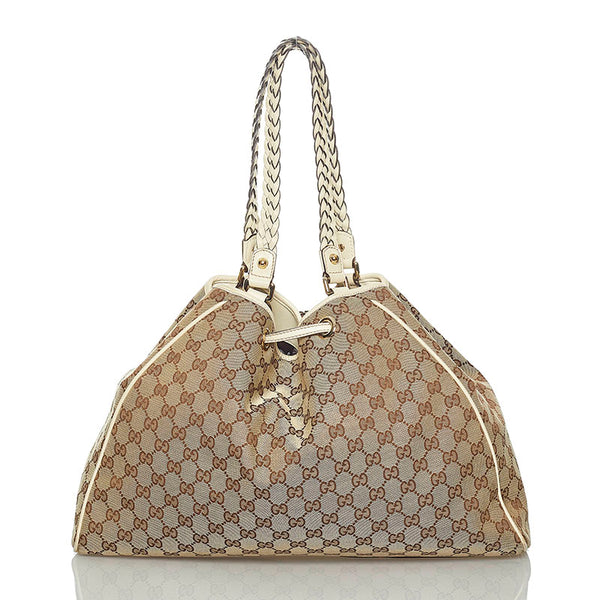 グッチ GGキャンバス タッセル トートバッグ ショルダーバッグ 170206 ベージュ ホワイト キャンバス レザー レディース GUCCI 【中古】