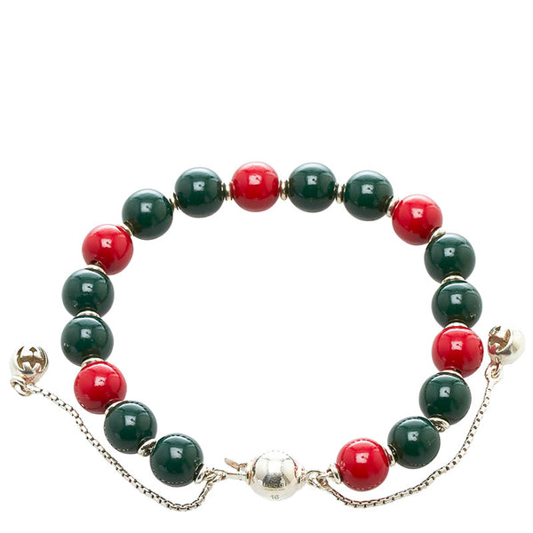 グッチ 数珠 ブレスレット グリーン レッド シルバー メタル レディース GUCCI 【中古】
