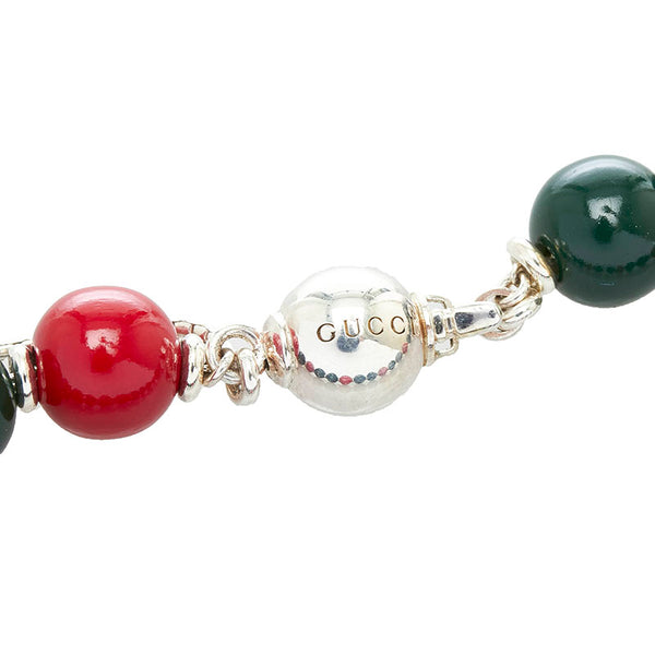 グッチ 数珠 ブレスレット グリーン レッド シルバー メタル レディース GUCCI 【中古】