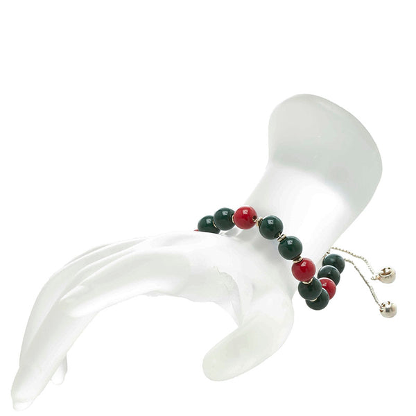 グッチ 数珠 ブレスレット グリーン レッド シルバー メタル レディース GUCCI 【中古】