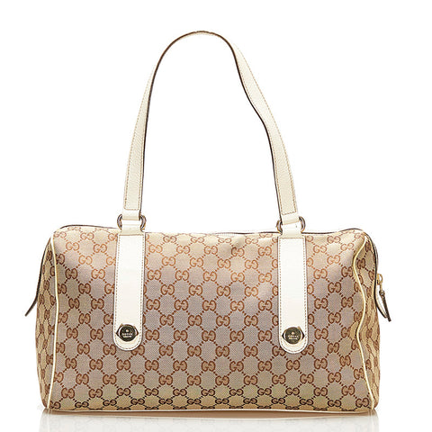 グッチ GGキャンバス ショルダーバッグ ハンドバッグ 154180 ベージュ キャンバス レザー レディース GUCCI 【中古】