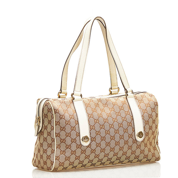 グッチ GGキャンバス ショルダーバッグ ハンドバッグ 154180 ベージュ キャンバス レザー レディース GUCCI 【中古】