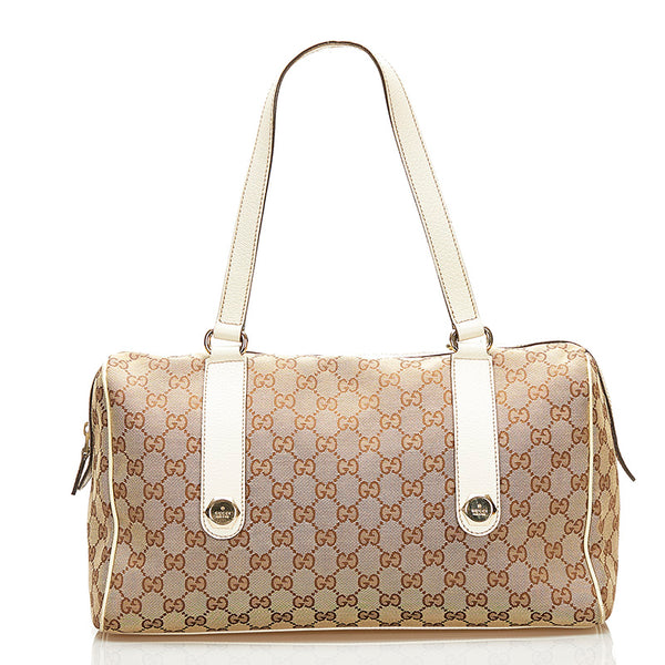 グッチ GGキャンバス ショルダーバッグ ハンドバッグ 154180 ベージュ キャンバス レザー レディース GUCCI 【中古】