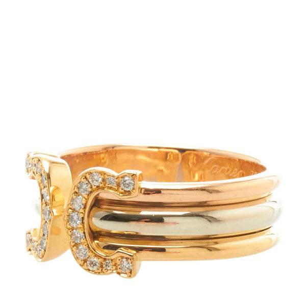 カルティエ K18YG イエローゴールド K18PG ピンクゴールド K18WG ホワイトゴールド ダイヤ 2C トリニティ ダイヤ リング 指輪 レディース CARTIER 8号 【中古】