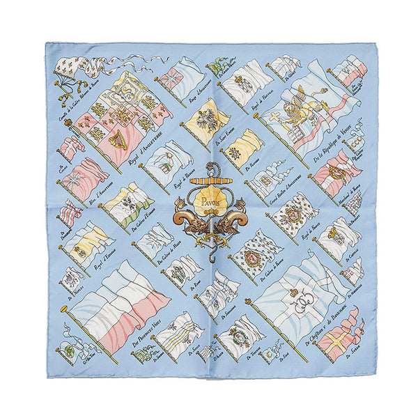 エルメス カレ45 PAVOIS 船旗 スカーフ ライトブルー マルチカラー シルク レディース HERMES 【中古】