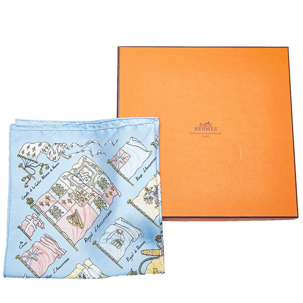 エルメス カレ45 PAVOIS 船旗 スカーフ ライトブルー マルチカラー シルク レディース HERMES 【中古】