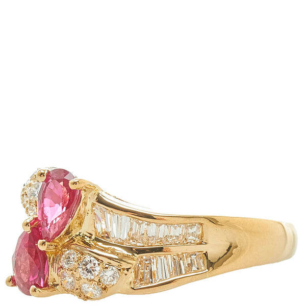 K18YG イエローゴールド ルビー0.89ct ダイヤ0.95ct リング 指輪 レディース 11.5号 【中古】
