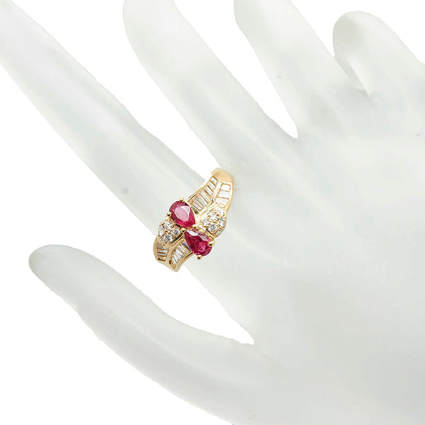 K18YG イエローゴールド ルビー0.89ct ダイヤ0.95ct リング 指輪 レディース 11.5号 【中古】