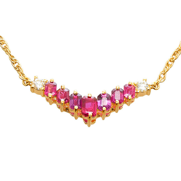 K18YG イエローゴールド ルビー0.92ct ダイヤ0.11ct ライン ネックレス ペンダント レディース 【中古】