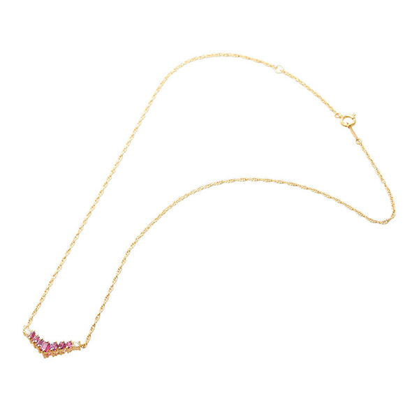 K18YG イエローゴールド ルビー0.92ct ダイヤ0.11ct ライン ネックレス ペンダント レディース 【中古】