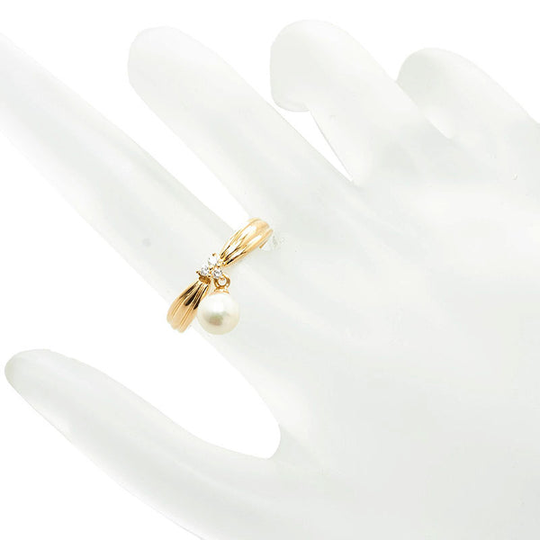 タサキ K18YG イエローゴールド アコヤパール5.7mm ダイヤ0.04ct リング 指輪 レディース TASAKI 10号 【中古】