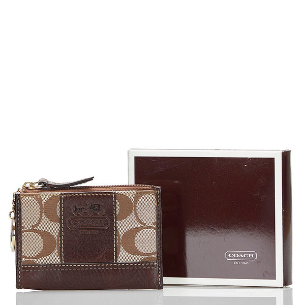 コーチ シグネチャー コインケース ブラウン ベージュ キャンバス レザー レディース COACH 【中古】