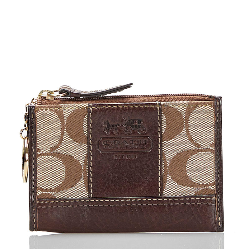コーチ シグネチャー コインケース ブラウン ベージュ キャンバス レザー レディース COACH 【中古】