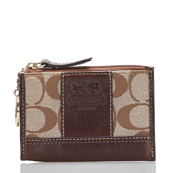 コーチ シグネチャー コインケース ブラウン ベージュ キャンバス レザー レディース COACH 【中古】