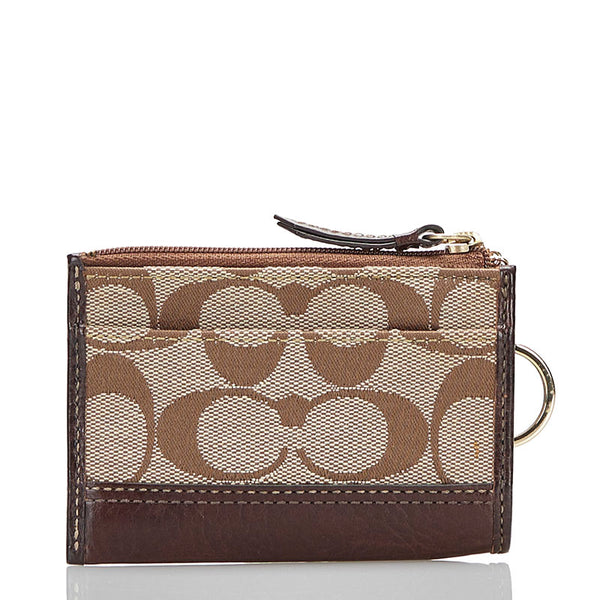 コーチ シグネチャー コインケース ブラウン ベージュ キャンバス レザー レディース COACH 【中古】