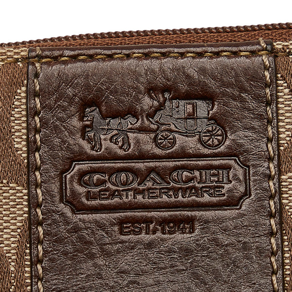 コーチ シグネチャー コインケース ブラウン ベージュ キャンバス レザー レディース COACH 【中古】