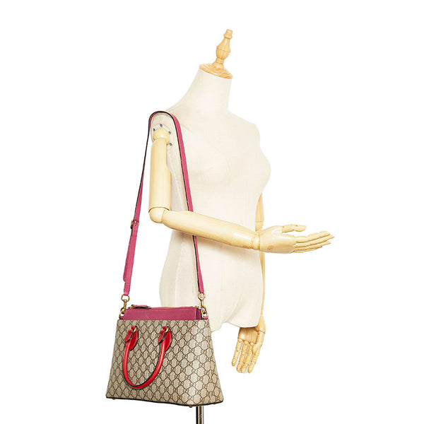 グッチ GGスプリーム スモール ハンドバッグ ショルダーバッグ 2WAY 409534 ベージュ ピンク レッド PVC レザー レディース GUCCI 【中古】