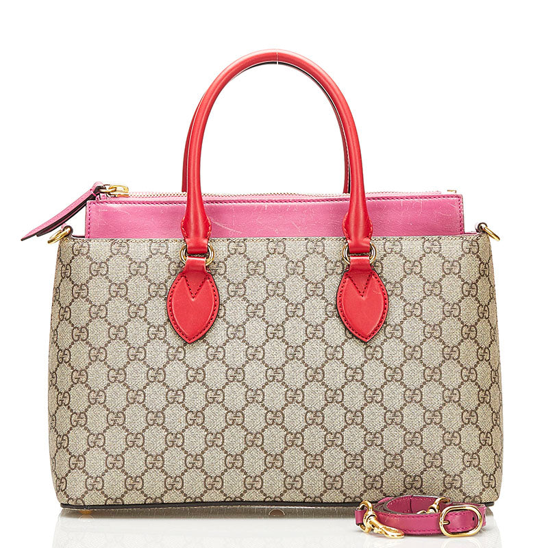 グッチ GGスプリーム スモール ハンドバッグ ショルダーバッグ 2WAY 409534 ベージュ ピンク レッド PVC レザー レディース GUCCI 【中古】