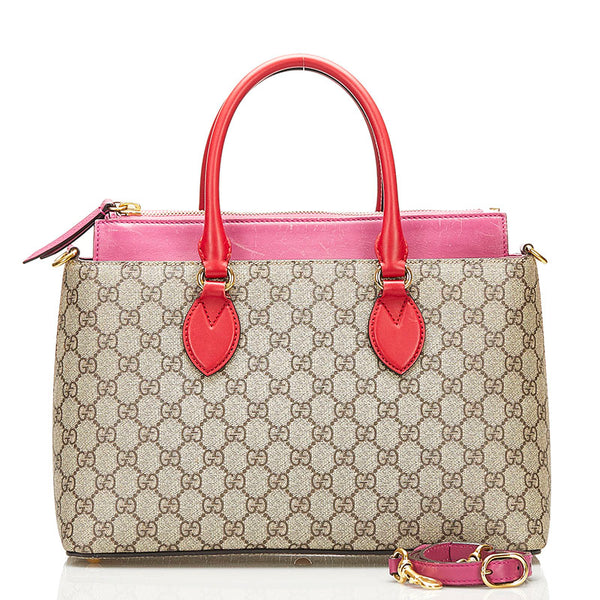 グッチ GGスプリーム スモール ハンドバッグ ショルダーバッグ 2WAY 409534 ベージュ ピンク レッド PVC レザー レディース GUCCI 【中古】