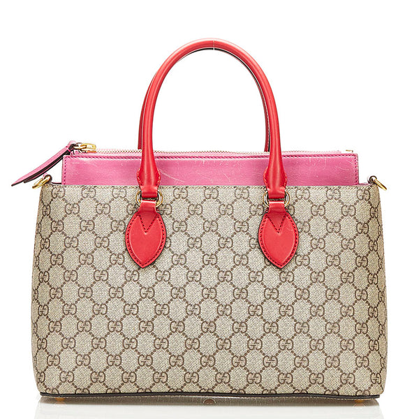 グッチ GGスプリーム スモール ハンドバッグ ショルダーバッグ 2WAY 409534 ベージュ ピンク レッド PVC レザー レディース GUCCI 【中古】