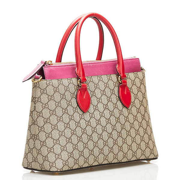 グッチ GGスプリーム スモール ハンドバッグ ショルダーバッグ 2WAY 409534 ベージュ ピンク レッド PVC レザー レディース GUCCI 【中古】