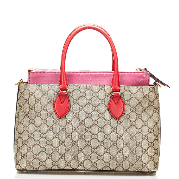 グッチ GGスプリーム スモール ハンドバッグ ショルダーバッグ 2WAY 409534 ベージュ ピンク レッド PVC レザー レディース GUCCI 【中古】
