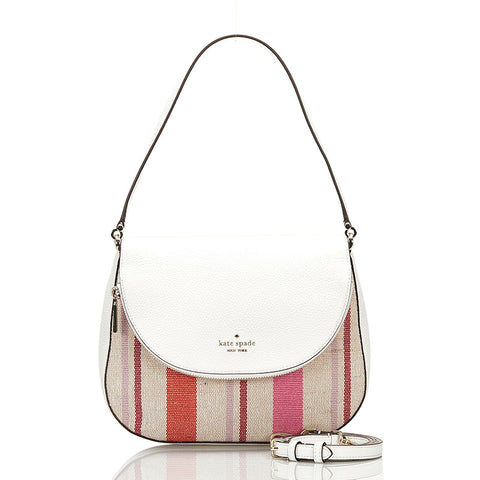 ケイトスペード レイラ ストライプ ハンドバッグ ショルダーバッグ 2WAY ホワイト ベージュ レザー キャンバス レディース Kate Spade 【中古】