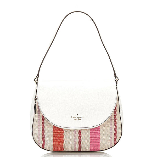 ケイトスペード レイラ ストライプ ハンドバッグ ショルダーバッグ 2WAY ホワイト ベージュ レザー キャンバス レディース Kate Spade 【中古】