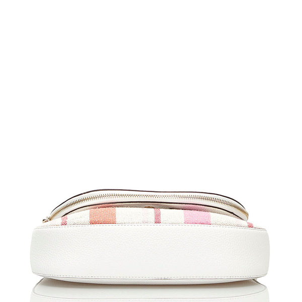 ケイトスペード レイラ ストライプ ハンドバッグ ショルダーバッグ 2WAY ホワイト ベージュ レザー キャンバス レディース Kate Spade 【中古】