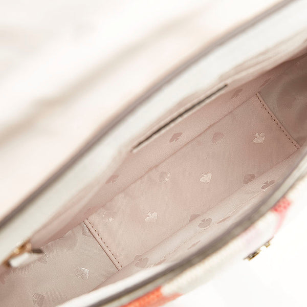 ケイトスペード レイラ ストライプ ハンドバッグ ショルダーバッグ 2WAY ホワイト ベージュ レザー キャンバス レディース Kate Spade 【中古】