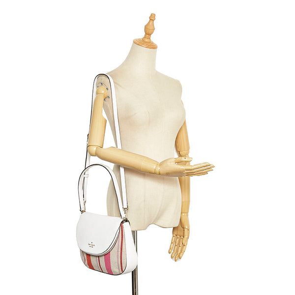 ケイトスペード レイラ ストライプ ハンドバッグ ショルダーバッグ 2WAY ホワイト ベージュ レザー キャンバス レディース Kate Spade 【中古】