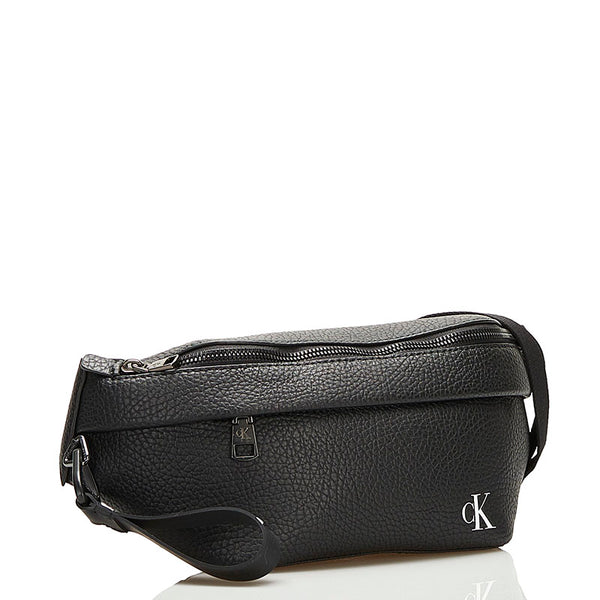 カルバンクライン ロゴ ボディバッグ ウエストバッグ ブラック レザー メンズ Calvin Klein 【中古】