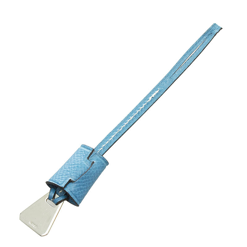 エルメス バッグチャーム ブルー レザー メタル レディース HERMES 【中古】