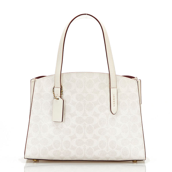 コーチ シグネチャー チャーリ－ キャリーオール ハンドバッグ ショルダーバッグ 2WAY 32749 ベージュ ボルドー PVC レザー レディース COACH 【中古】