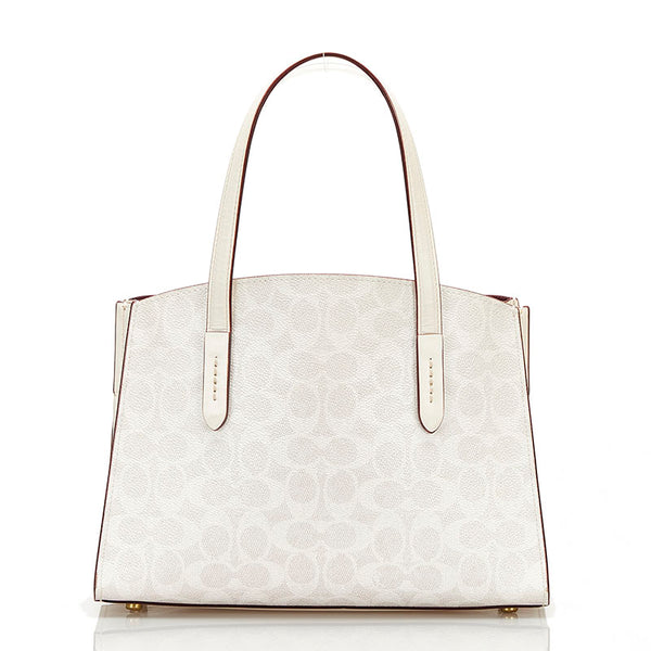 コーチ シグネチャー チャーリ－ キャリーオール ハンドバッグ ショルダーバッグ 2WAY 32749 ベージュ ボルドー PVC レザー レディース COACH 【中古】