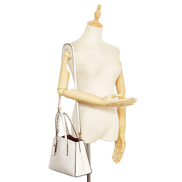 コーチ シグネチャー チャーリ－ キャリーオール ハンドバッグ ショルダーバッグ 2WAY 32749 ベージュ ボルドー PVC レザー レディース COACH 【中古】