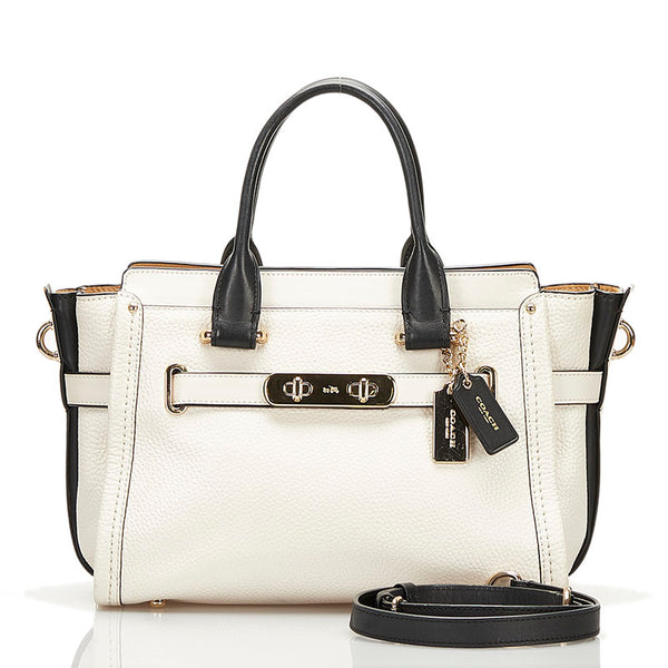 コーチ スワッガー27 キャリーオール ハンドバッグ 斜め掛けショルダーバッグ 2WAY オフホワイト レザー レディース COACH 【中古】