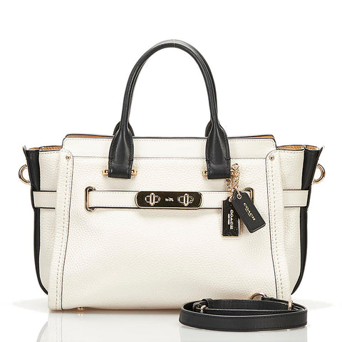 コーチ スワッガー27 キャリーオール ハンドバッグ 斜め掛けショルダーバッグ 2WAY オフホワイト レザー レディース COACH 【中古】