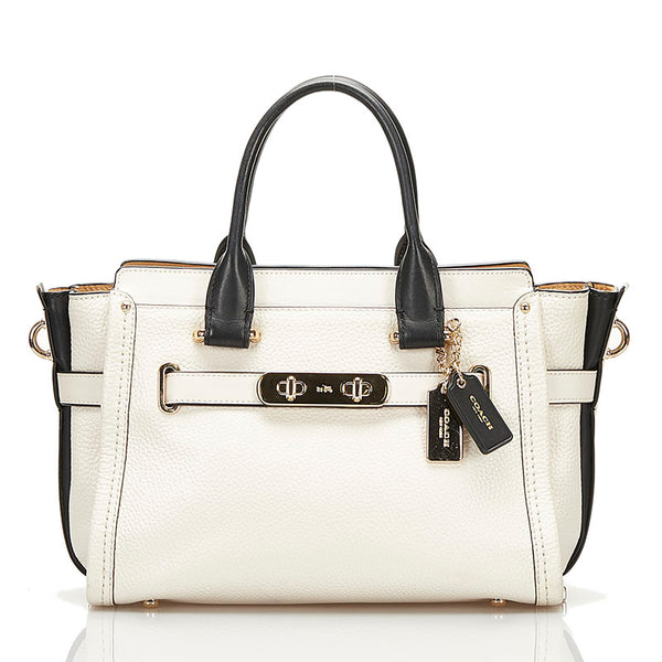 コーチ スワッガー27 キャリーオール ハンドバッグ 斜め掛けショルダーバッグ 2WAY オフホワイト レザー レディース COACH 【中古】