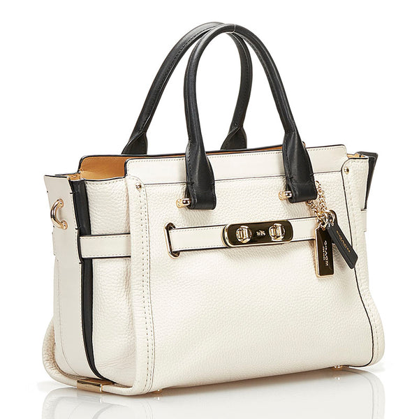 コーチ スワッガー27 キャリーオール ハンドバッグ 斜め掛けショルダーバッグ 2WAY オフホワイト レザー レディース COACH 【中古】