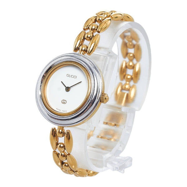 グッチ チェンジベゼル 腕時計 11 12 クオーツ ホワイト文字盤 メッキ レディース GUCCI 【中古】