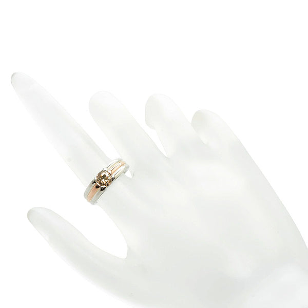 Pt900 プラチナ K18PG ピンクゴールド コンビ ブラウンダイヤ0.64ct リング 指輪 レディース 9.5号 【中古】