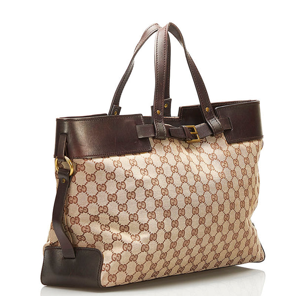 グッチ GGキャンバス ハンドバッグ トートバッグ 106251 ブラウン キャンバス レザー レディース GUCCI 【中古】