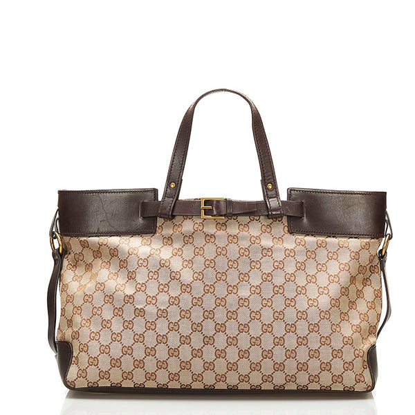グッチ GGキャンバス ハンドバッグ トートバッグ 106251 ブラウン キャンバス レザー レディース GUCCI 【中古】