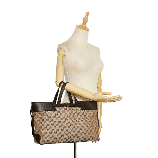 グッチ GGキャンバス ハンドバッグ トートバッグ 106251 ブラウン キャンバス レザー レディース GUCCI 【中古】