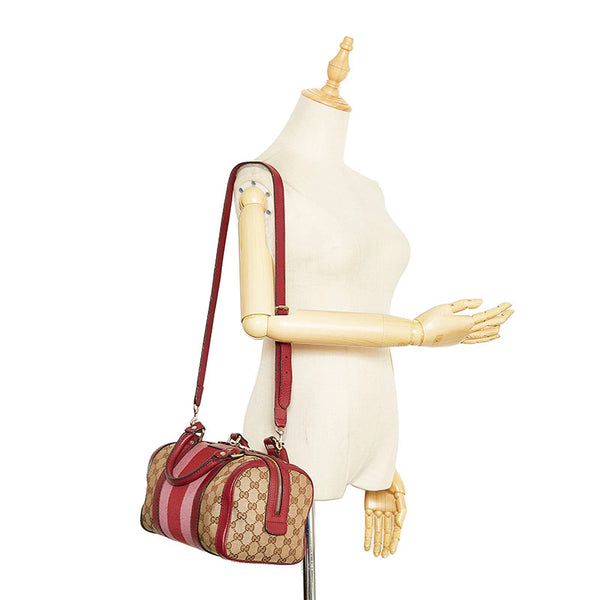 グッチ GGキャンバス ミニボストンバッグ ショルダーバッグ 2WAY 269876 レッド ベージュ キャンバス レザー レディース GUCCI 【中古】