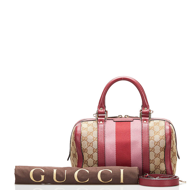 グッチ GGキャンバス ミニボストンバッグ ショルダーバッグ 2WAY 269876 レッド ベージュ キャンバス レザー レディース GUCCI 【中古】