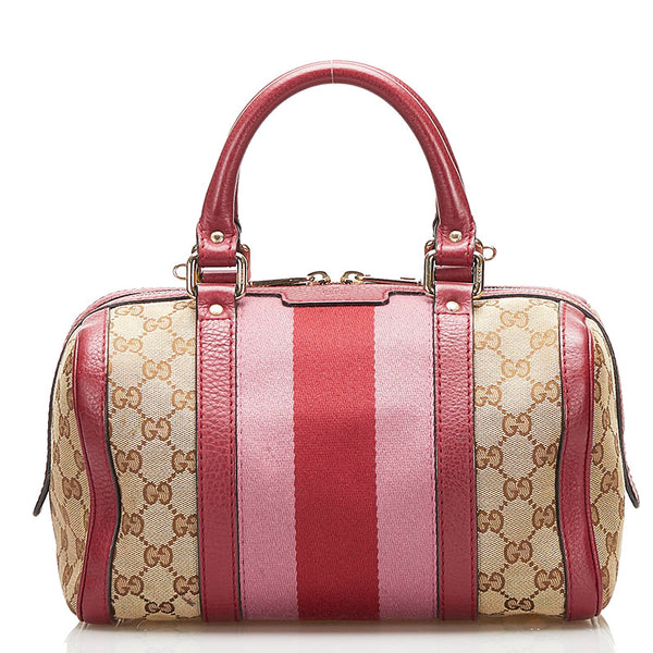 グッチ GGキャンバス ミニボストンバッグ ショルダーバッグ 2WAY 269876 レッド ベージュ キャンバス レザー レディース GUCCI 【中古】