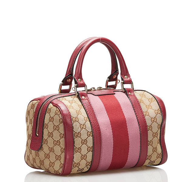 グッチ GGキャンバス ミニボストンバッグ ショルダーバッグ 2WAY 269876 レッド ベージュ キャンバス レザー レディース GUCCI 【中古】