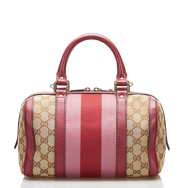 グッチ GGキャンバス ミニボストンバッグ ショルダーバッグ 2WAY 269876 レッド ベージュ キャンバス レザー レディース GUCCI 【中古】